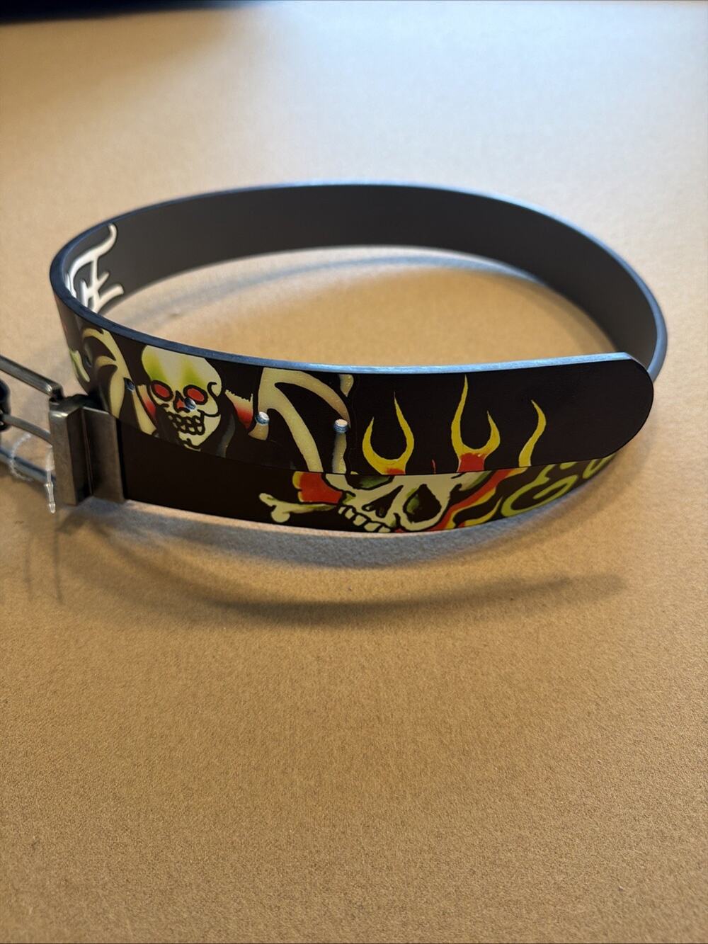 Ed Hardy Men’s Roller Belt Reversible Black/Gray With Skull Size 32